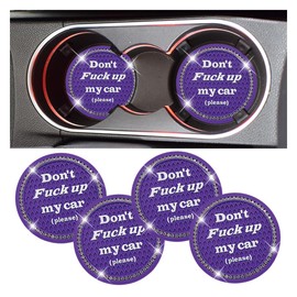 4PCS Bling Car Cup Coasters, 2.74 Inch Crystal Rhinestone Drink Car Cup Mat, Anti Slip & Shockproof Car Cup Holder Insert Coaster, Universal Vehicle Interior Accessories for Women Girls (Purple)