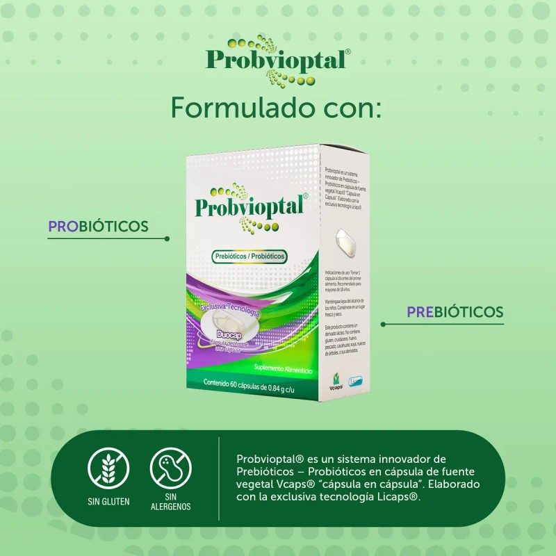 Probvioptal Probióticos Y Prebióticos 60 Cápsulas Sabor Sin Sabor