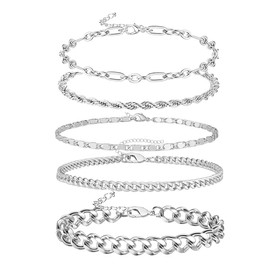 ZUWIJEQ 1 Satz Fußkettchen für Damen, Silber Fußkettchen für Damen - Doppelte Fußkette für Frauen - zierliche Fußkettchen mit geschichteten kubanischen Gliederketten - Fußschmuck in Silber