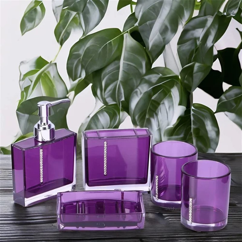 Haosie 5PCS Purple Bathroom Accessory Set, Acrylic Bathroom Decor Sets