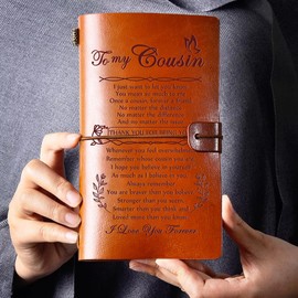 Hiipeenow Cousin Gifts for Women, 140 Pages Leather Journal Present, Birthday Valentines Day Graduation Back to School Birthday Christmas Gifts for Cousin