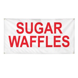 Vinyl Banner Multiple Sizes Sugar Waffles Red Food Bar Restaurant Truck Restaurant & Food Outdoor Weatherproof Industrial Yard Signs 6 Grommets 36x72Inches