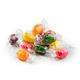 Bayside Candy Assorted Fruit Barrels Wrapped Bulk Hard Candy - Orange Cherry Apple Lemon Grape (1LB)