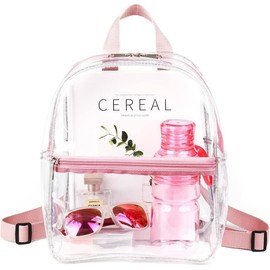 Small Clear Stadium Backpack Mini - Cute Clear Bag Stadium Approved 12x6x12 Great for Festival Sport Events Concerts,Women Girls,Pink Straps - Color: Black