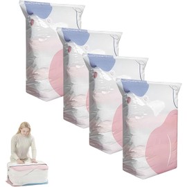No‑pump Vacuum Storage Bags – Press & Seal, Reusable Space Saving Compression Bag, Proof Space Saver Bag for Travel, Bedding & Off‑Season Gear (L (4Pcs))