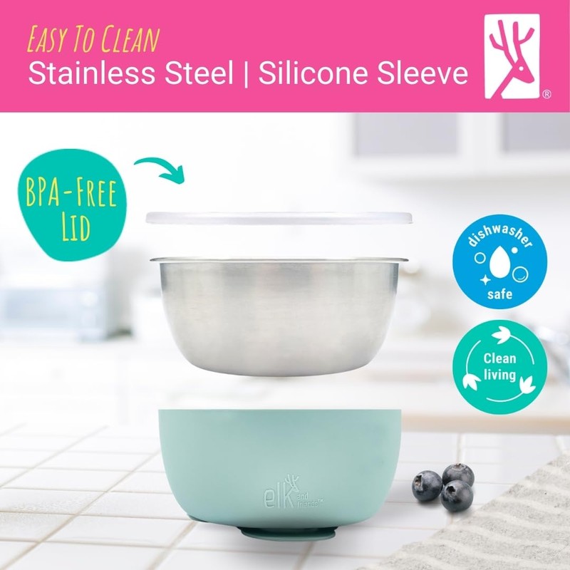 Elk and Friends Stainless Steel Bowls with Silicone Sleeve for