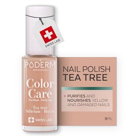 PODERM Nail Care Polish with Tea Tree - Beige | Swiss Lab - 8ML | Enriched with Tea Tree, Silicon & Biotin | Purifies, Clarifies & Nourishes Yellow Nails | Created by a Podiatrist