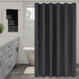 Loom and Mill Damask Fabric Shower Curtain Set, Geometric Bathroom Shower Curtain Sets with 12 Hooks, Waterproof Heavy Duty Bathroom Curtains for Home Decor Wall Divider 72" W x 72" L, Gray&Black