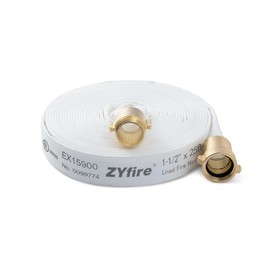 ZYfire Fire Hose - 1-1/2" ID x 25 FT Single Jacket TPU Firefighter Hose with NPSH Brass Couplings 750 PSI Burst Pressure Lightweight for Use in Firefighting
