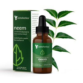 Extraherbos Aceite de Neem Orgánico con Aceite de Árbol del Té 30ml - Facial y Capilar | Tratamiento Facial y Capilar para Acné, Espinillas, Piel Gras