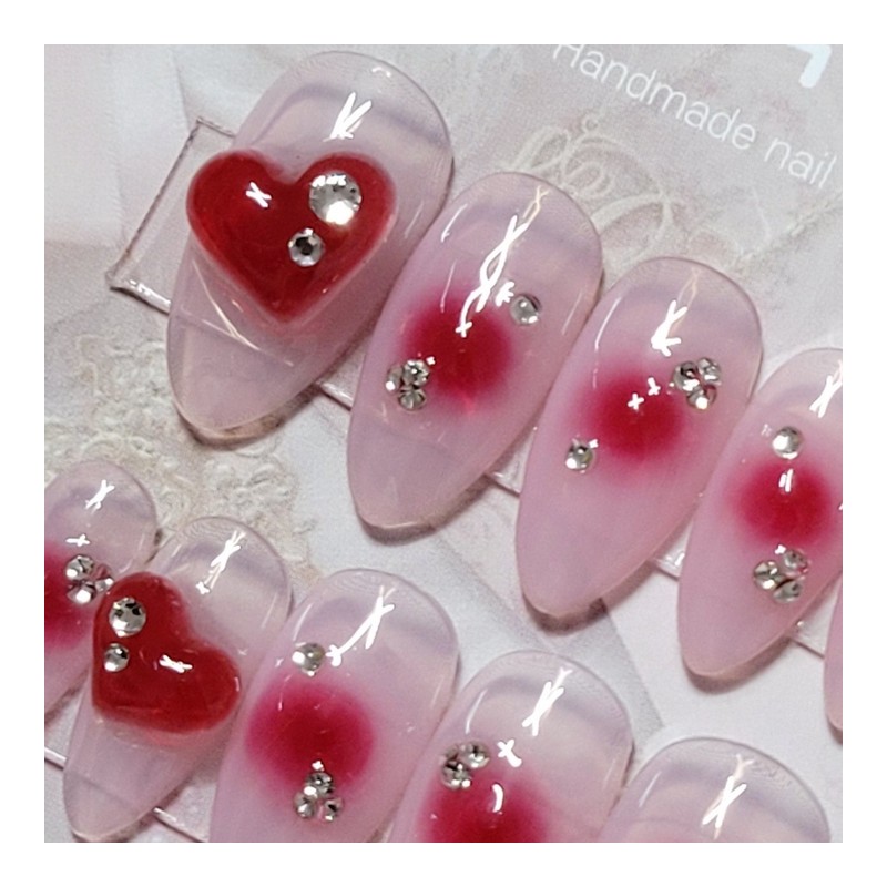 Cherry Cock Cheek Handmade Nail Tips - Almond S /