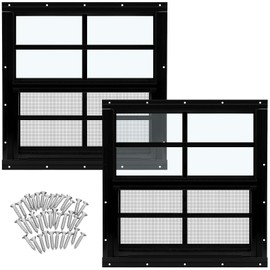 Tandefio 2 Pack 16'' x 16'' Black Flush Mount Shed Window with Tempered Glass and Screen Household Windows Sliding Windows with Vertical Slider and Screws for Chicken Coop Sheds Barns