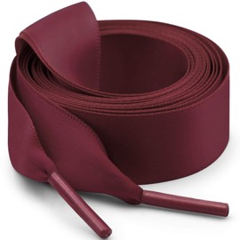 WEGOODZF Flat Satin Ribbon Shoelaces: 2cm Wide 55 inch Dark Red Silk Shoe Laces for Women -2 Pair