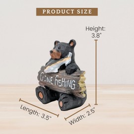 Gone Fishing Bear Figurine – Resin Bear Holding “Gone Fishing” Sign with Fish in Mouth – Rustic Woodland Cabin Lake House Decor, Nature-Inspired Accent, Ideal Gift for Outdoor Lovers & Fishermen