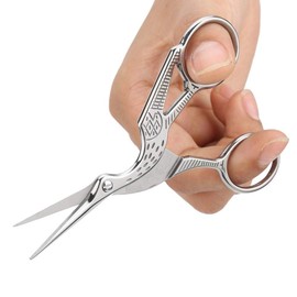 Naroote Crane Tailor Scissors, Crane Scissors, Lovely and Attractive to Use Small Things Silk Wadding Manicure Hair for Cutting Eyebrow Nose(Large Silver)