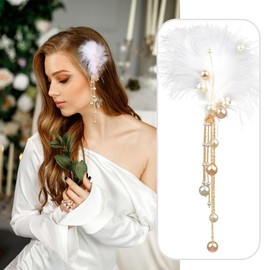 2 Pcs Fairy Feather Pearl Hairpin Hanfu Headdress, Hair Clip Braided Pearl Hairpins Tassel Hair Barrettes Bridal Headdress Hairpins Hair Side Clip for Women
