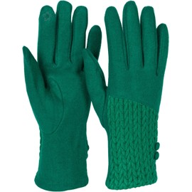 styleBREAKER 09010041 Women's Touchscreen Gloves Plain with Cable Knit and Buttons Warm Finger Gloves Winter, Green