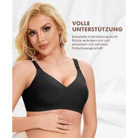 QooNoo Nursing Bra Without Underwire Pregnancy Nursing Bra Women's Bra Large Breasts Bra Sleep Padded (Black, XL)