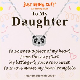 Just Being Cute Panda Necklace for Women, 925 Sterling Silver Cubic Zirconia Hypoallergenic Cute Necklaces Jewelry Panda Gifts for Girls Girlfriend Ladies-For Daughter