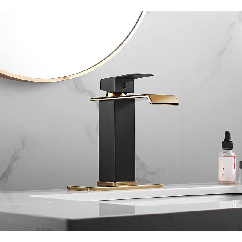 Black Bathroom Faucet Gold Waterfall One Handle 1-3 Hole Lavatory