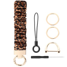 Sylixonae Cute Scrunchie Keychain Wristlet for Women & Men - Stretchy Car Key Holder with D Ring for Gym, Shopping, Travel (Print Leopard)