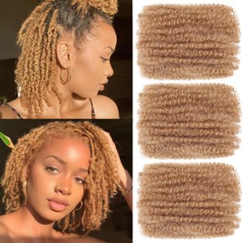 8 Inch Afro Kinky Curly Braiding Hair Bulk for Dreadlock Extensions 3 Packs Marley Twist Hair Bulk for Mini Twist Repair Locs Spring Afro Twist Hair Bulk, 30 g/Pack (27#, 8 Inches)