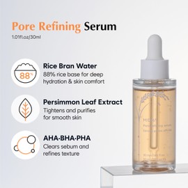 MIDHA RICE PORE REFINING SERUM, 1.01fl.oz/30ml,Pore care, Enlarged pore solution, Pore refining skincare, Lightweight, Smooth skin formula, Hydrating, Daily exfoliating essence