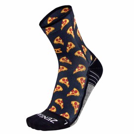 Zensah Limited Edition Running Socks Anti-Blister Comfortable Mini-Crew Sport Socks, Moisture Wicking (Small, Pizza-Navy)