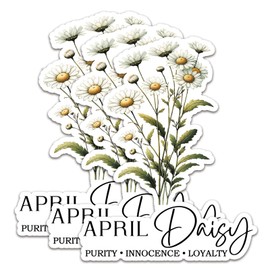 (3Pcs) April Daisy Stickers April Birthday Stickers Flower Stickers Decal Waterproof Vinyl Stickers Adult for Laptop Kindle Car Tumbler Water Bottle Mug Phone Notebook Helmet Size 3”x2.4”
