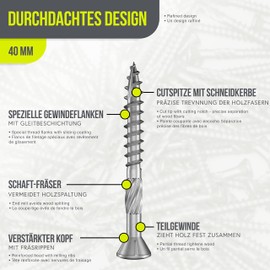 INNONEXXT Premium Stainless Steel decking Screws C1 incl. bit | 200 Pieces TX25 | Milling Ribs, Cut tip | Wood Screws, Screws for Wood, Stainless Steel Screws | Made in Germany, 5.0x40mm C1
