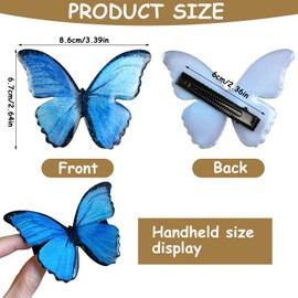 Blue Butterfly Hair Clips Cute Butterflies Hair Pins Hair Accessories Non-Slip Duckbill Clips for Women Girls (Large)