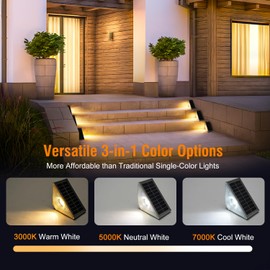 ZSYIQIXI Solar Step Lights for Outside 12 Pack, Solar Stair Lights Outdoor Waterproof IP67, 3 Color Solar LED Outdoor Step Lights Decor for Stair, Patio, Deck, Garden, Porch