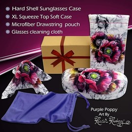 Women's Sunglasses Case & Soft Glasses Pouch in Microfiber floral print - Medium to Large Eyeglass Case & Readers Pouch - Pouch & Cloth (AS113 Poppy)