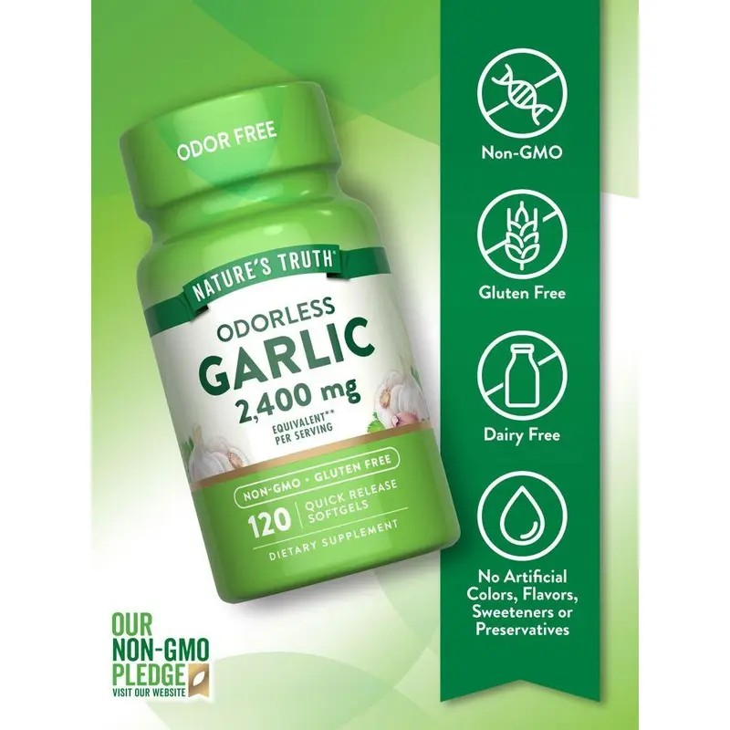 Odorless Garlic Supplement 2400 mg – Supports Heart Health, Immune