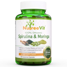 NutreeVit 100% Pure Organic SUPERFOOD - SPIRULINA & Moringa VEEGGIE Capsules (240-Bottle)