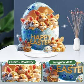 1 Pcs Easter Tabletop Diamond Art Kits Cute Easter Eggs Bunny Designs Acrylic DIY Diamond Desktop Ornament Spring Animals Double-Sided Diamond Painting Tabletop Decoration Accessories For Home Decor
