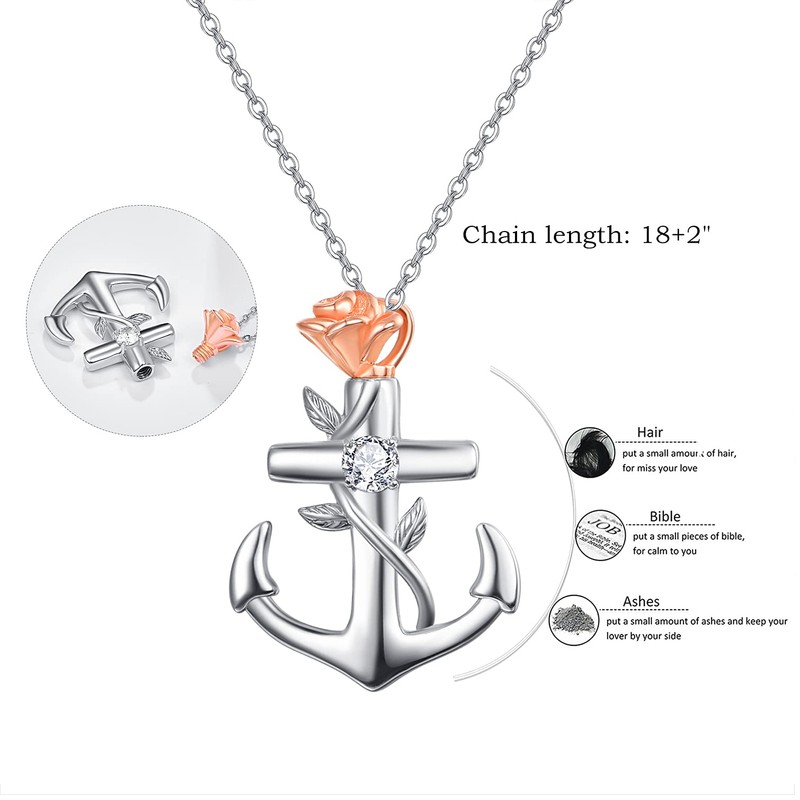KINGWHYTE 925 Sterling Silver Anchor Urn Necklaces for Ashes