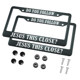 HOSNYE Do You Follow Jesus This Close License Plate Frame Metal 2 Pcs 2 Holes Black Licenses Plates Frames Front Licenses Plate Covers Car Tag Frame for Women Men US Vehicles