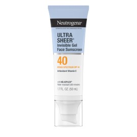 Neutrogena Ultra Sheer Invisible Gel Face Sunscreen SPF 40, Facial Sunscreen & Moisturizer, Vitamin E, Matte Finish, Makeup Primer, Travel Size, 80 Minutes Water-Resistant, 1.7 oz