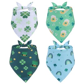 EXPAWLORER St. Patrick's Day Dog Bandanas 4 Pack - Reversible Holiday Pet Bandana, Green Lucky Shamrock Triangle Scarf for Boys and Girls, Premium Durable Bib for Small Medium Large Dogs (Large)