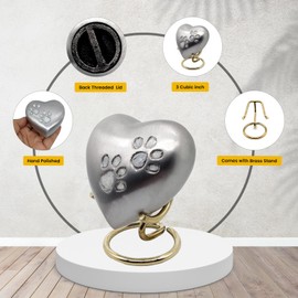 5MOONSUN5's Handcrafted Heart Urn Keepsake Cremation for Human pet Ashes Engraved Heart Shaped for Adults & Infants Honor Your Loved One. Comes with Brass Stand & Premium Box (Silver)
