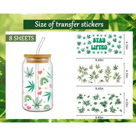 Rngmsi UV DTF Cup Wrap - 8 Sheets Weed UV DTF Cup Wraps for 16 oz 420 Uvdtf Cup Wraps Waterproof UV DTF Wraps for Glass Cups DIY Wood Crafts