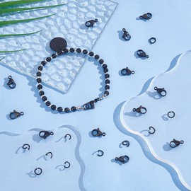 UNICRAFTALE about 40pcs Black Lobster Claw Clasps with Jump Ring Stainless Steel Chain Clasps Set End Chain Clasp Kits Metal Jewelry Clasps for Making Necklaces Bracelets