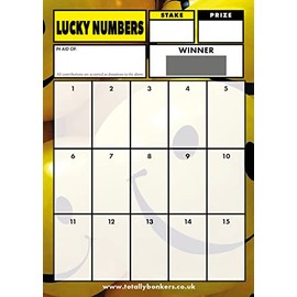 Totally Bonkers LUCKY NUMBERS Fundraising Scratch Cards - 15 SQUARE - 10 Pack