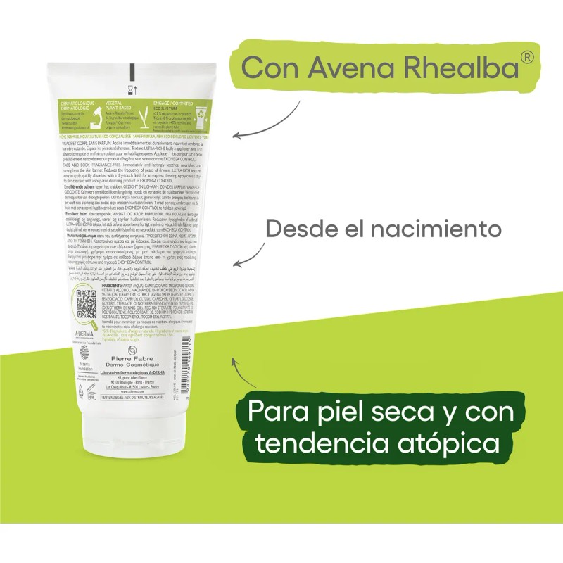 Bálsamo Emoliente Exomega Control A-Derma 200 ml Piel Seca Diaria