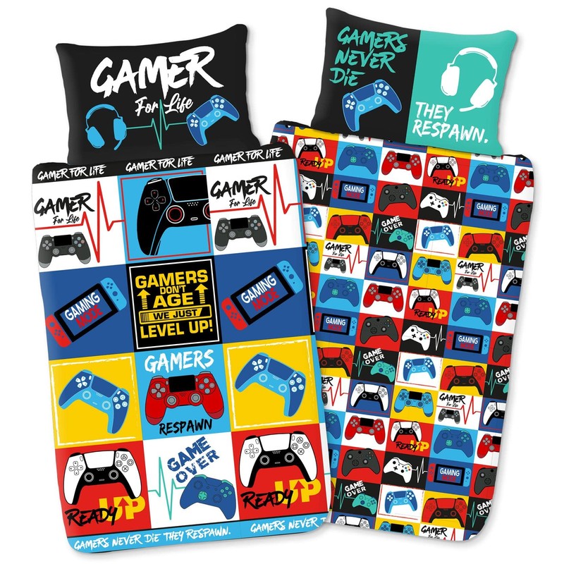 Gamer Single Duvet Cover - Gamers Respawn Level Up Design