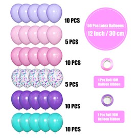 Balloons Mermaid Balloons Pink Purple Turquoise Pack of 50 12 Inch Latex Balloons Pastel Pink Purple Teal Confetti Balloons for Girls Birthday Wedding Baby Shower JGA Decoration