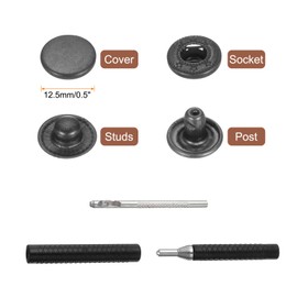 HARFINGTON 50 Set Leather Snap Fasteners Kit 12.5mm Metal Snap Button Press Studs Leather Rivets Snaps with 3 Setter Tools for Clothes Jackets Jeans Wears Bags, Gun-Black