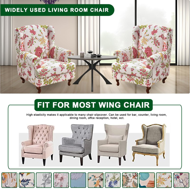 CRFATOP Wingback Chair Covers 2 Pieces Stretch Printed Wing Back