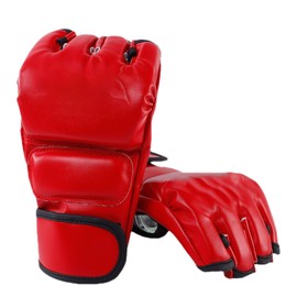 Adult Boxing Gloves Half Finger Open Palm Gloves for Kickboxing Muay Thai Taekwondo Men Women Use Red